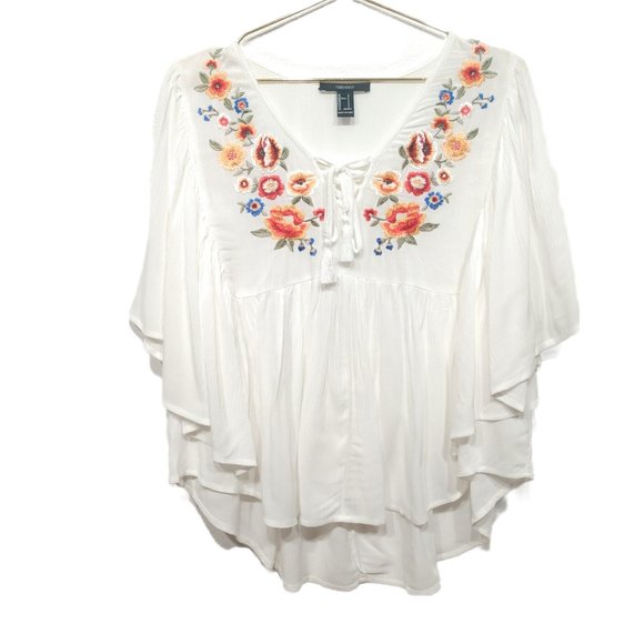 Forever 21 Floral Embroidered Peasant Top - Size Small - Picture 2 of 16